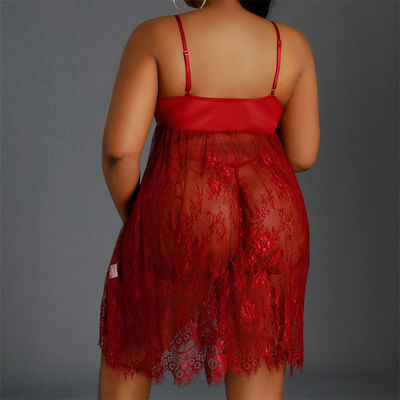 See Through Babydoll Lingerie Nightgown Dress Plus Size Lace Chemise Mesh Sleepwear