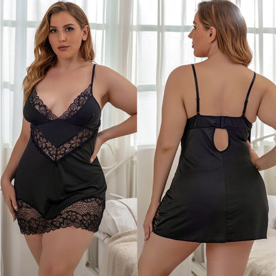 Plus Size See Through Nightgown Lace Chemise Strap Loose Sexy Black Ladies With Thong