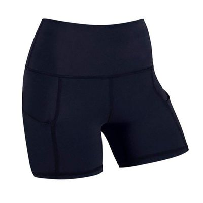 High Waisted Black Sports Shorts For Women Tummy Control Gym Tight Leggings Side Pocket