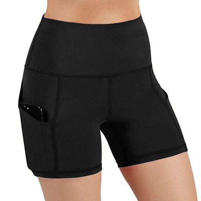High Waisted Black Sports Shorts For Women Tummy Control Gym Tight Leggings Side Pocket