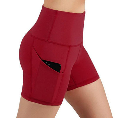 High Waisted Black Sports Shorts For Women Tummy Control Gym Tight Leggings Side Pocket