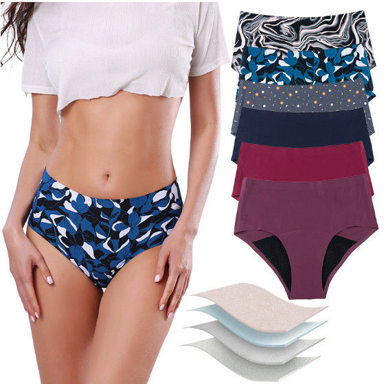 Leakproof High Waist Period Panties For Teens Seamless Menstrual Panties 4 Layers 6 Colors