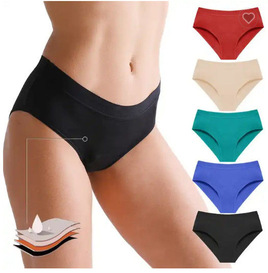 Mid Waist Bamboo Menstrual Underwear Washable 4 Layer Reusable Sanitary Panties